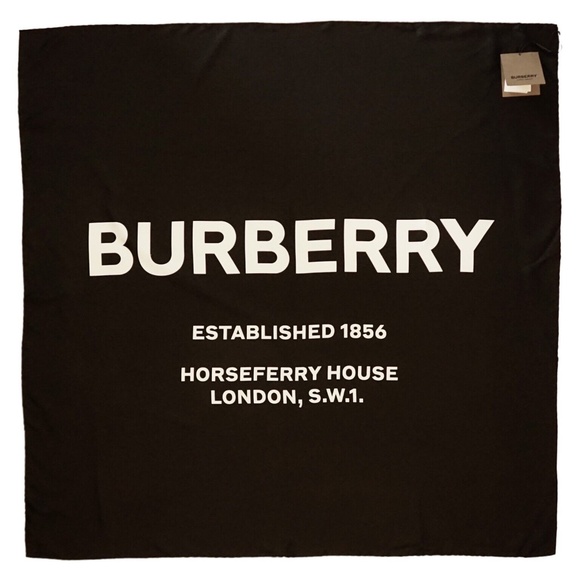 Burberry Accessories - Burberry Scarf Horseferry Logo Black Silk Square 35”x35” New